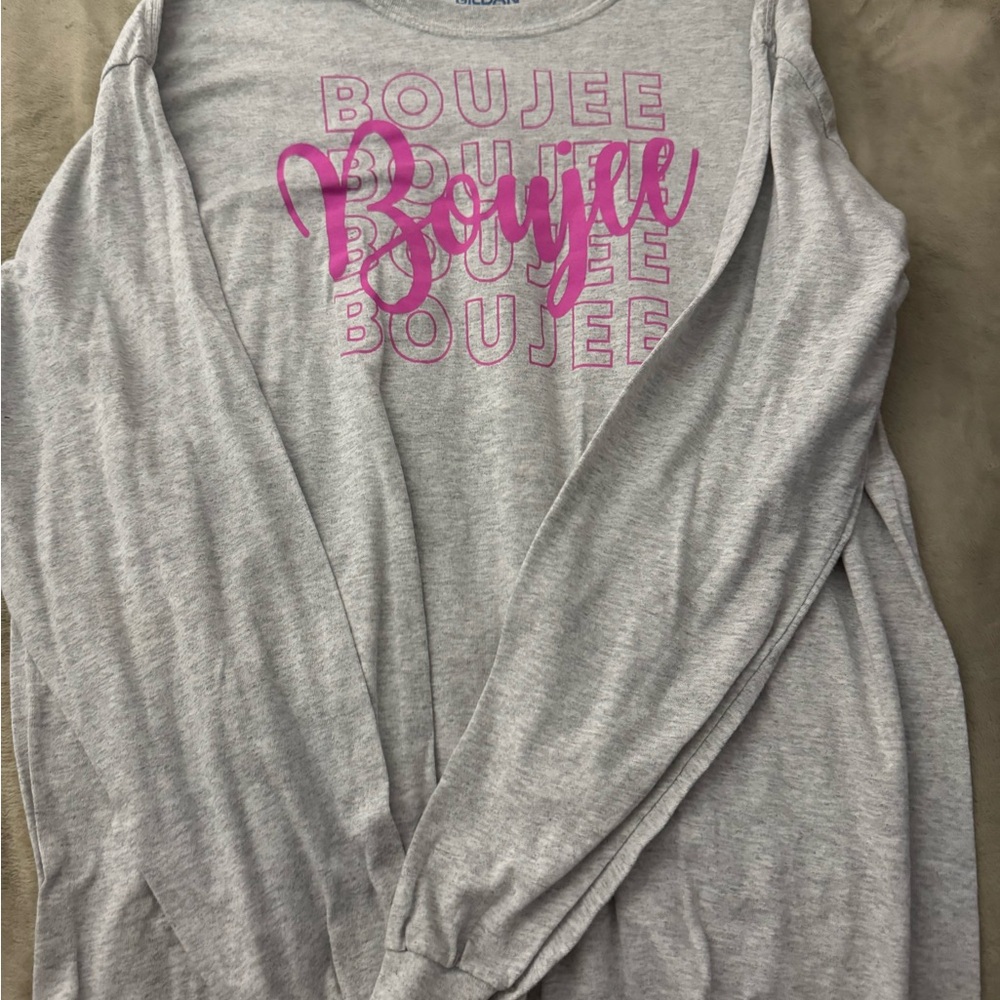 Gildan Gray Long Sleeve with Pink Boujee Print